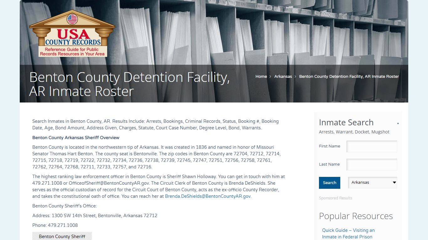 Benton County Detention Facility, AR Inmate Roster